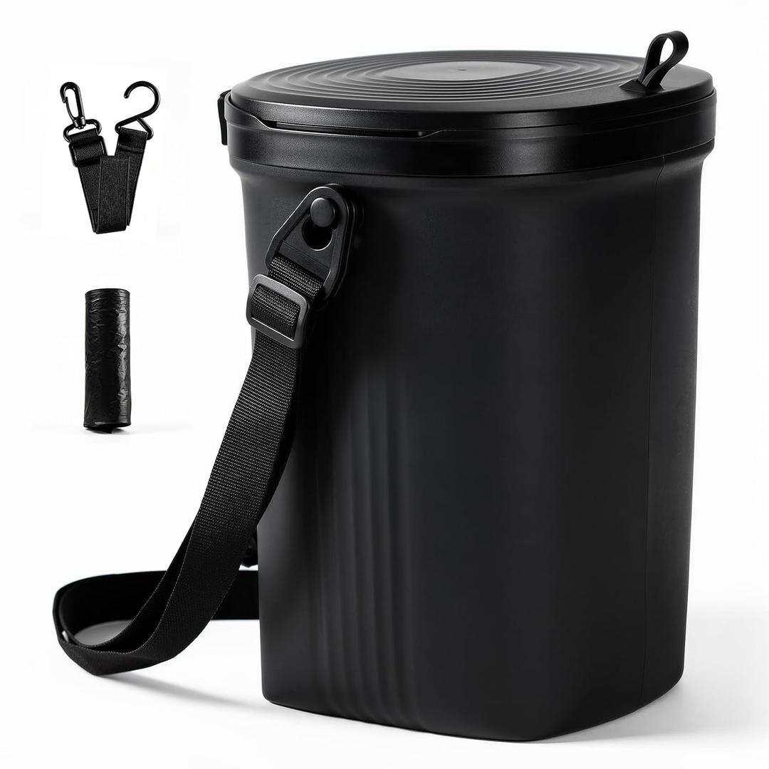 Trash Can for Car with Lid, Leakproof & 100% Silicone Can, 2 Gallon, Black