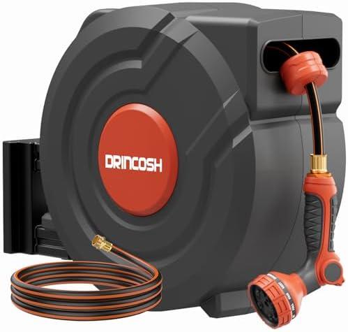 3rd Generation Retractable Garden Hose 130 ft x 1/2 inch Heavy Duty Wall-Mounted Hose Reels for Outside 180° Swivel Automatic Slow Return Any Length Lock 9 Pattern Nozzle UV Resistant (Black)
