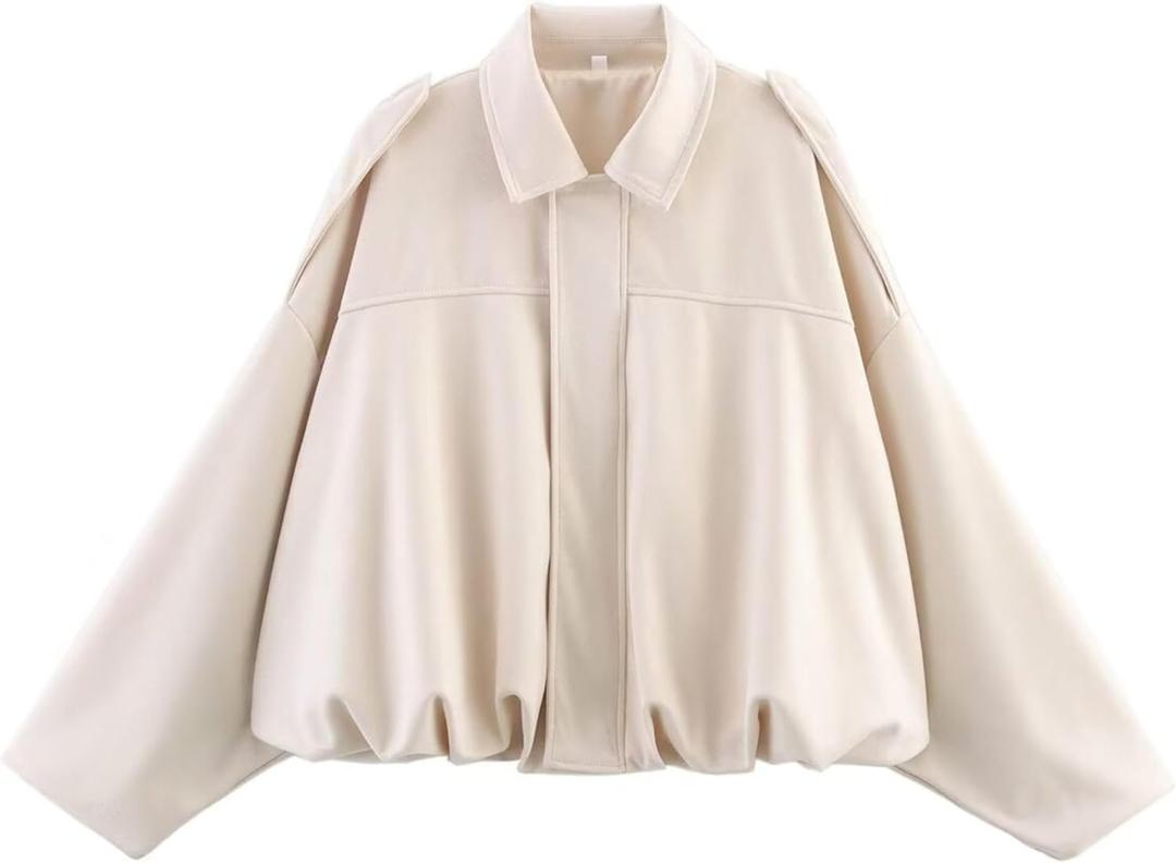 Xunger Women's Faux Suede Bomber Jacket Spring Lapel Pilot Coat Casual Oversized Long Sleeves Trendy Streetwear Outerwear (Beige, S)