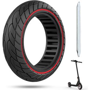 Cooryda 60/70-6.5 Scooter Tire, 10x2.50 Solid Scooter Tire 10 inch Electric Rubber Tubeless Wheels for Ninebot G30 Max / G30D Front or Rear Replacement Tires 1pc Red