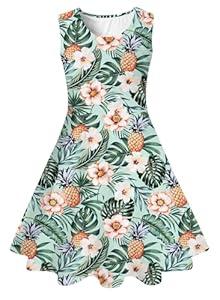 Funnycokid Dress Girls Size 7 8 Kids Summer Sleeveless Sundress Birthday Party Clothes Twirly Outfit 7-8 Years Floral