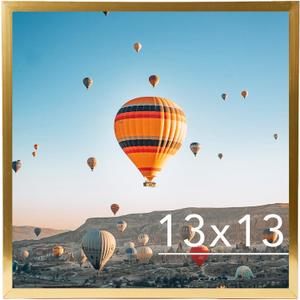 13x13 Picture Frame Gold for Wall Hanging, Wall Mounting Horizontally or Vertically, 13 x 13 Square Wall Gallery Poster Photo Frame with Shatter Resistant Plexiglass, Gold