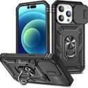 for Apple iPhone 15 Pro Case Military Grade Drop Shock Protection Cell Phone Cover with Slide Camera Cover Built-in 360 Rotate Ring Stand for iPhone 15 Pro 6.1 - Black