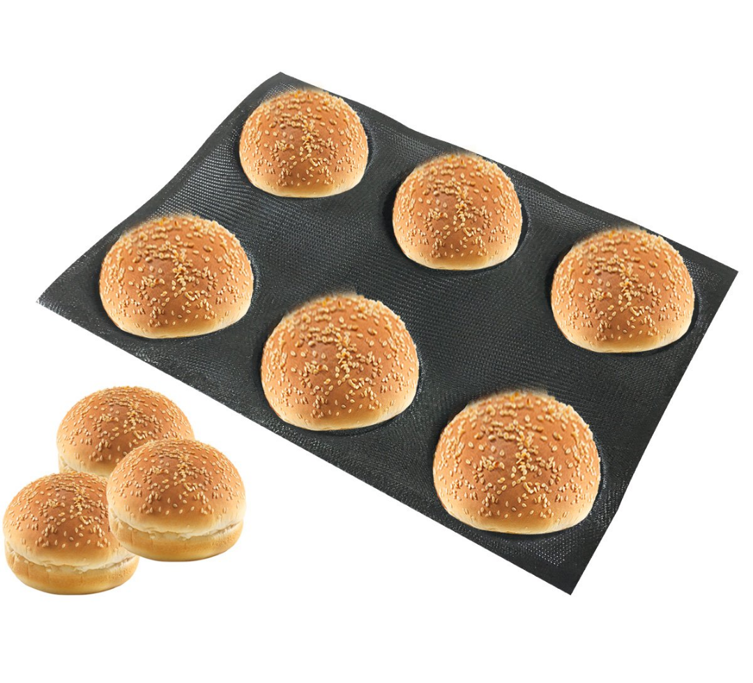 Silicone Bun Bread Form Round Shape Bread Tray Perforated Bakery Molds 6 Cavea 4" No Brand