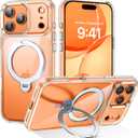 DUEDUE for iPhone 17 Pro Case with 360Spin Magnetic Stand[Compatible with MagSafe][Rotatable Ring Holder], Clear Cover Anti-Yellowing Protection Cases for iPhone 17 Pro 6.3", Clear