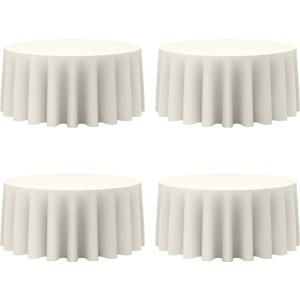 BRILLMAX 4 Pack Ivory Round Tablecloths 132 Inch for 72” Tables - 150 GSM Polyester Fabric, Floor Length Drop, Water, Stain & Wrinkle Resistant Cloth Cover for Wedding Reception Banquet Dining