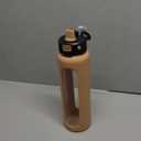 Kodrine 32 oz Glass Water Bottle with Straw and Carry Loop, One-Touch Leakproof Locking Lid, Reusable Drinking Bottle with Time Marker for Travel Home Gym Sports (Amber)