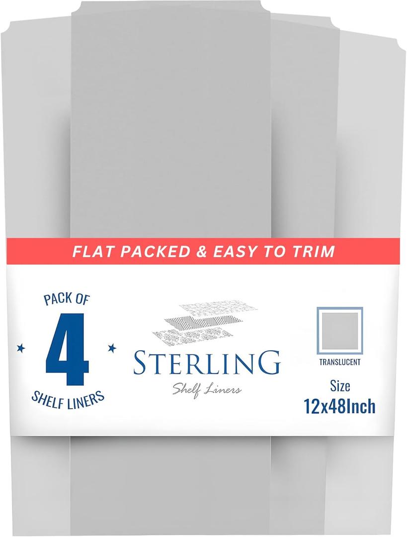 Sterling Shelf Liners Wire Shelf Liner - Flat Packed - for Closets, Pantry and More - Plastic Closet Liner for Shelves - Easy to Trim - Wire Rack Cover - Closet Shelf Liner - Clear, 12x48 Inch 4pcs