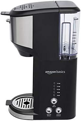 Amazon Basics Single Serve Coffee Maker K-Cup, 14 Oz, Black & Stainless Steel Machine, 5.98"D x 9.44"W x 14.17"H