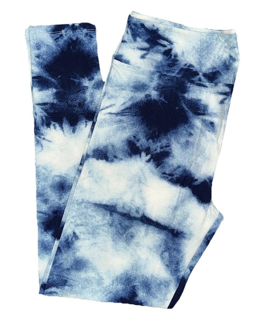 Tween Lularoe Kids Leggings Denim Tie Dye Acid Wash Blue White NEW 49602, Pack of 2
