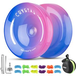 MAGICYOYO K2 Crystal Yoyo for Kids Beginners, Responsive Yoyo with Unresponsive Bearing for Replacement, Plastic Yo-yo Professional with 12 Yo Yo Strings, Case Bag, Yo-Yo Accessory Set-Blue Pink