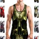 Exxact Sports Sublimated Adult & Youth Wrestling Singlet - Premium Powerlifting Singlet for Men & Boys, Unisex Singlets (Medium, Skull)