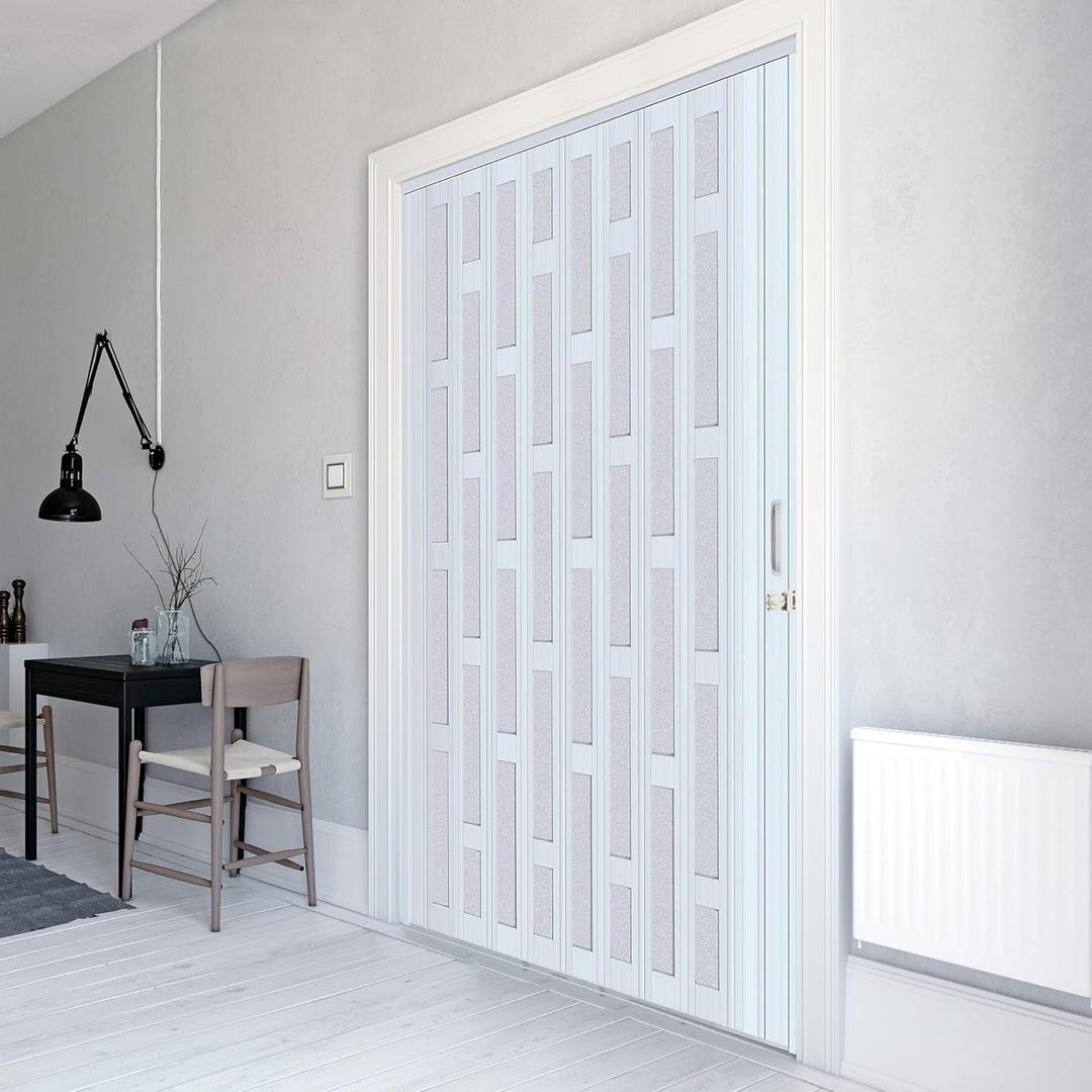 DIYHD 60X80in Glass Accordion Door, Large PVC Folding Door with Frosted Acrylic Panel for Privacy & High Light Transmission  Ideal for Oversized Openings, Space-Saving Closet or Room Divider