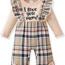 Renotemy Newborn Baby Girl Clothes Fall Winter Outfit Ribbed Romper Plaid Overalls Jumpsuit Infant Girl Outfits 0-18 Months (3-6 Months)