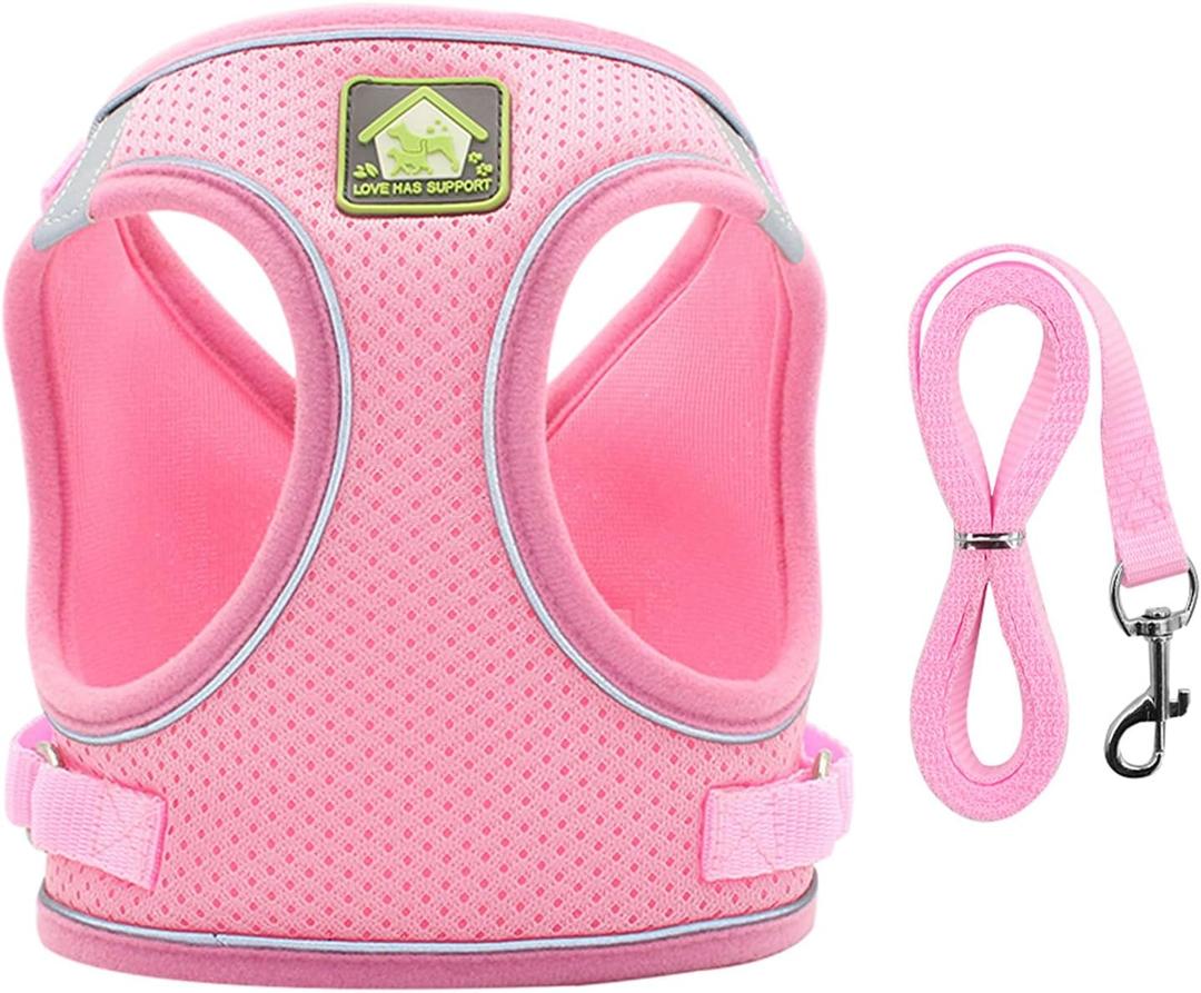 Dog Harness with Leash Set, No Pull Adjustable Reflective Step-in Puppy Harness with Thickened Padded Vest for  Dogs (Pink, Medium)