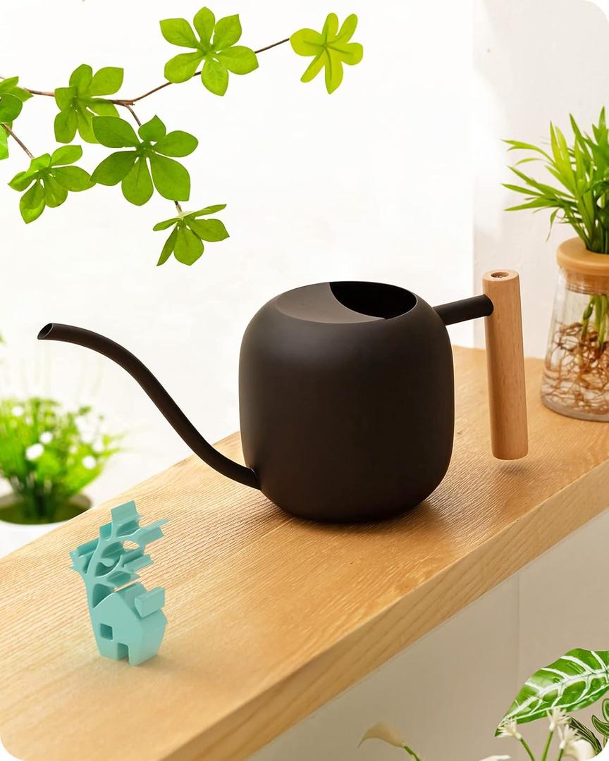 Baffect Watering Can Indoor Plants, 1.2L/41OZ Cute Watering Can Pot, Metal Stainless Steel Garden Water Can with Long Spout for Indoor House Plants Bonsai Outdoor Garden Flower Decorative Black