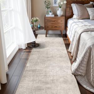 Abstract 2x10 Kitchen Rug Runners - Washable 10ft Hardwood Sink Rugs Non-Slip Hallway Entryway Area Rug Soft Floor Mat Indoor Farmhouse Carpet for Bathroom Living Room Bedroom (2 X 10,Beige/Cream)