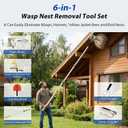 6-in-1 Wasp Nest Removal Tool Set with 113 In Aluminum Telescopic Pole、3Edged Blade, Spray Can Extension Pole Adaptor, Scraper, Cleaner Brush & Safety Goggles for Eradicating Bee Nests and Bird Nests