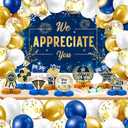 Jetec We Appreciate You Party Decorations Employee Appreciation Party Decor We Appreciate You Banner Backdrop Thank You Tables Decorations Honeycomb and Balloons for Employee Teachers (Blue and Gold)