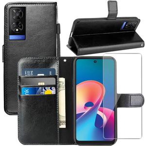 for TCL 50 XE 5G Case,with Screen Protector,PU Leather Wrist Strap Card Slots Shockproof Protective Flip Cover Phone Wallet Case for TCL 50 XE Nxtpaper 5G, Black