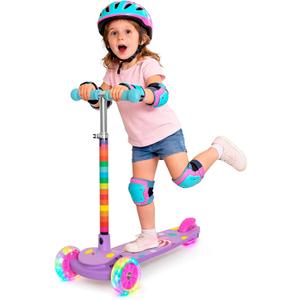 Nattork 3-Wheel Toddler Kick Scooter for Kids Girls Boys Adjustable Height Scooter with Light-Up Wheels, Anti-Slip Deck, Lean-to-Steer Design for Ages 2-8
