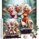 Fun Grandma Puzzles for Adults 1000 Pieces, Larkipuzz Retro Old Woman Puzzle Tree, Impossible Vintage Car Theme as Wall Art