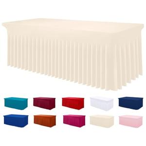 Smiry Spandex Tablecloth, Elastic Fitted Stretch Tablecloth for 6FT Rectangle Tables, Waterproof Washable Table Cover Skirt for Outdoor, Wedding, Banquet & Parties (Beige, 72Lx30Wx30H Inch)