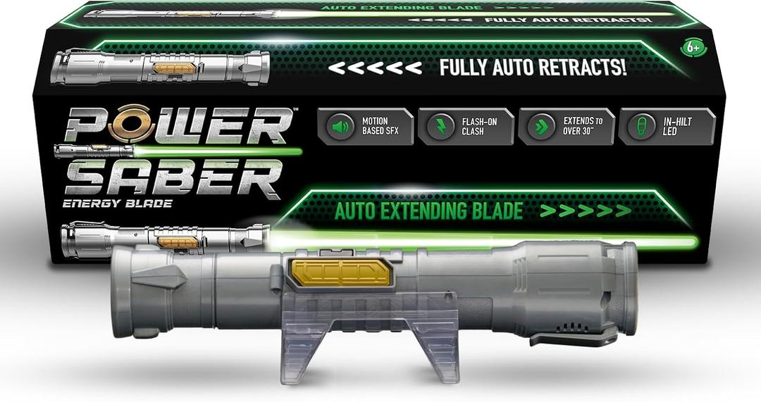 Power Saber Energy Blade Green First Ever Automatic Saber Auto Extending & Retracting Saber Extends 35" (90cm) Motion Based SFX Ages 6 and up by Goliath, Medium