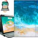 Rotating Case for iPad Air 11 Inch M4/M3/M2 2026, for iPad Air 5th/4th Gen Cases,for iPad Pro 11 Inch Case 4th/3rd/2nd/1st Generation Pencil Holder/Hand Strap/Pocket 360 Degree Rotating, Ocean Beach
