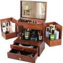 Makeup Organizer Countertop with Drawers: Wooden Multifunctional Dresser Top Cosmetics Storage Tabletop Skin Care Organizer Shelf for Desktop, Skincare, Beauty Supplies, Cosmetics Display