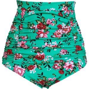 COCOPEAR Women's Ruched High Waisted Bikini Bottom Retro Vintage Swim Short Tankinis (FBA) Floral 40 S/ 4-6