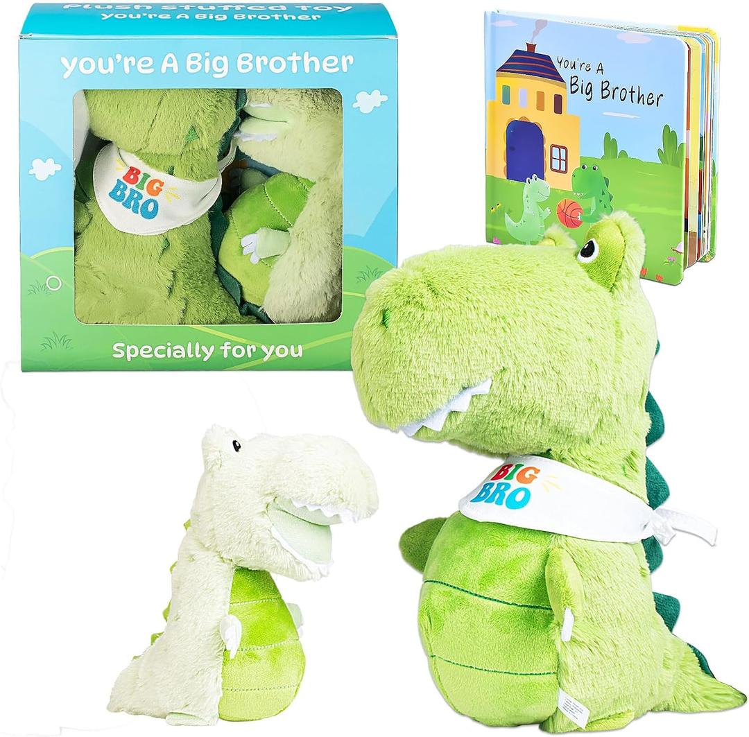 Big Brother Gift for Boy for Older Siblings of New Baby Includes Plush Dinosaur with Storybook, Ideal Birthday & Special Occasion Gift for Boys (Big Brother/Little Brother), 9.5 inches , 6 inches