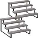 YINMIT Wooden Display Riser Stand, Tiered Perfume and Cologne Organizer Stand, 4 Tier Spice Rack Organizer, Rustic Display Shelf for Candles (4 Tier,2Pack,Grey)