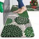 Anti Fatigue Kitchen Mat 2PCS,Boho Floral Christmas Kitchen Rugs Non Slip Rubber Backing,Waterproof Farmhouse Kitchen Mat for Floor,Cushioned Standing Mat Christmas Decor for Laundry,Sink,Desk,Green (17.3" x 47 "+ 17.3" x 29 "--0.47 inches)