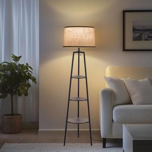 3 Tier Shelf Floor Lamps for Living Room, Modern Standing Lamp with 3 Color Temperature Led Bulb, Tall Lamps for Bedroom and Office, Walnut