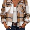 Zaayogarden  Flannels for Women Cropped Shacket Jacket Fashion Plaid Button Down Shirt Fall Coat Tops, M