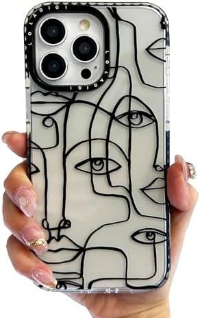 LOLAGIGI Case for iPhone 13, Cute Artistic Face Lines Print Kawaii Design Girly Aesthetic Cartoon Pattern for Women Girls Teens Soft TPU Phone Case, 6.1"