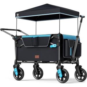 WONDERFOLD S5 Convertible Utility Wagon - Sturdy, Compact Collapsible Wagon with Wheels and Versatile Half-Capacity Option, Table Attachment & Brakes, Black