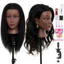 20-22" Mannequin Head,100% Real Human Hair Mannequin Head, Braiding Cosmetology Manikin Doll Head for Hair Styling Training with Table Clamp,Braiding Set(Light brown) Hair Extensions (Dark Black)