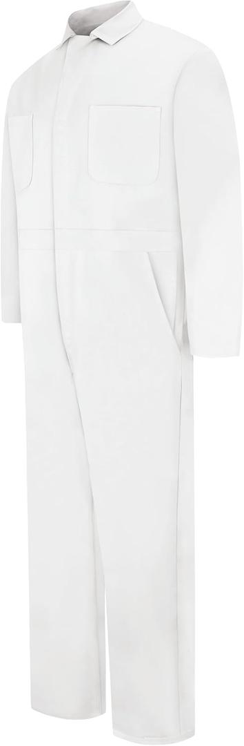 Red Kap Men's Snap Front Cotton Coverall, Oversized Fit, Long Sleeve (40, Bleached White)