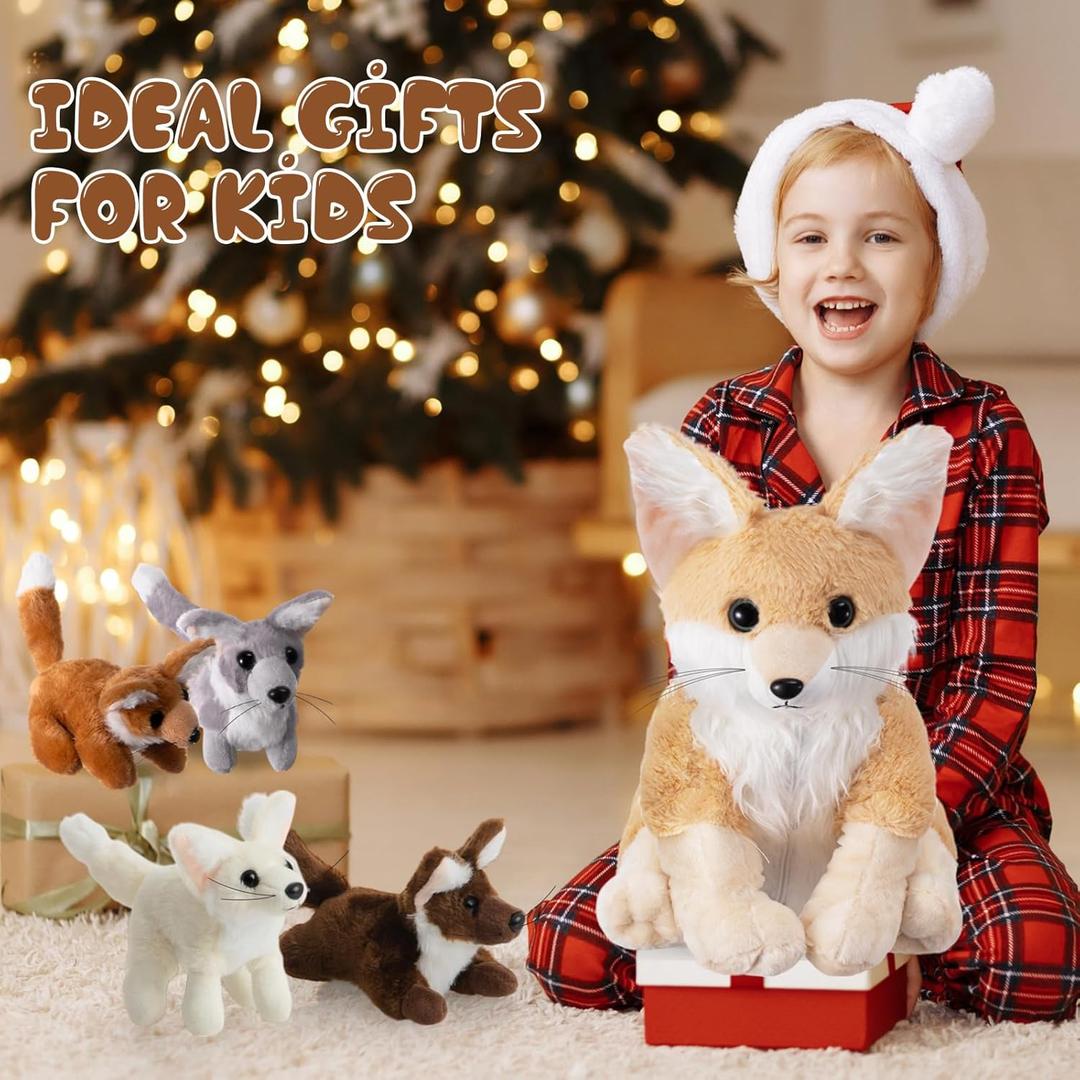 HyDren 1 Pcs 13.4 Inch Large Fennec Fox Stuffed Animal Animals Plush Toys Gift for Christmas Birthday Holiday Baby Shower Party Decor(Beige,Sitting)
