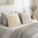 Topfinel Decorative Neutral Throw Pillow Covers 1616,Farmhouse Cozy Cushion Cover Set of 4 with Corduroy,Soft Accent Pillowcases for Couch,Bed,Living Room Home Decor (Cream,White)