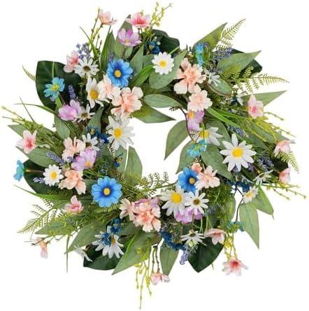 20-Inch Eucalyptus Wreath for Front Door, Wedding, Home Porch, Farmhouse, Patio, Garden - All Seasons Decor (01-summer Wreath)