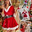 RSLOVE Christmas Lingerie for Women Sexy Santa Babydoll Chemise Mrs Claus Costume with Belt (Red, M)
