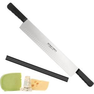 15 Inch Double Handle Cheese Knife for Charcuterie, High Carbon Stainless Steel Blade With 5" Black Plastic Handles Use for Cheese, Cakes, Vegetables, Soaps