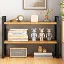 Office Desk Shelf Organizer, Wood Desktop Bookshelf Supplies Storage Rack, Shelf for Top of Desk and Dresser and Cubicle Decor Aesthetic Bookshelf (Black Wood, Two Tier 19.69 Lx7.87 Wx15.16 H)