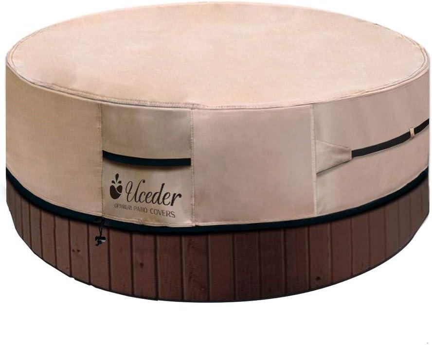 Round Hot Tub Cover Outdoor Waterproof Spa Cover Cap(83''x 20'') 600D Heavy Duty Polyester Hot Tub Cover Protector(Brown)