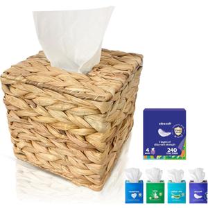 Box Covers Square Compatible with Kleenex-Square Natural Rattan Wicker Tissues Cube Decorative Boxon Table and Barthroom