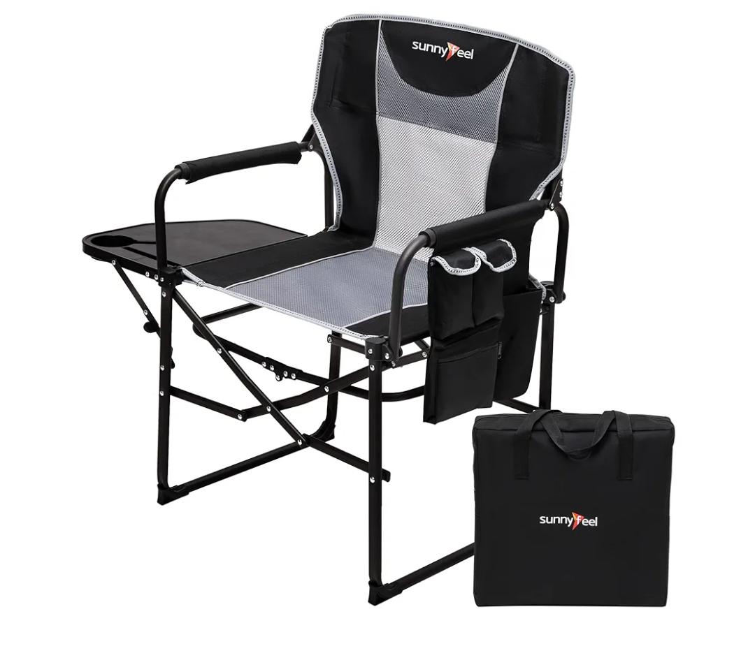SUNNYFEEL Camping Directors Chair, Heavy Duty,Oversized Portable Folding Chair with Side Table, Pocket for Beach, Fishing,Trip,Picnic,Lawn,Concert Outdoor Foldable Camp Chairs