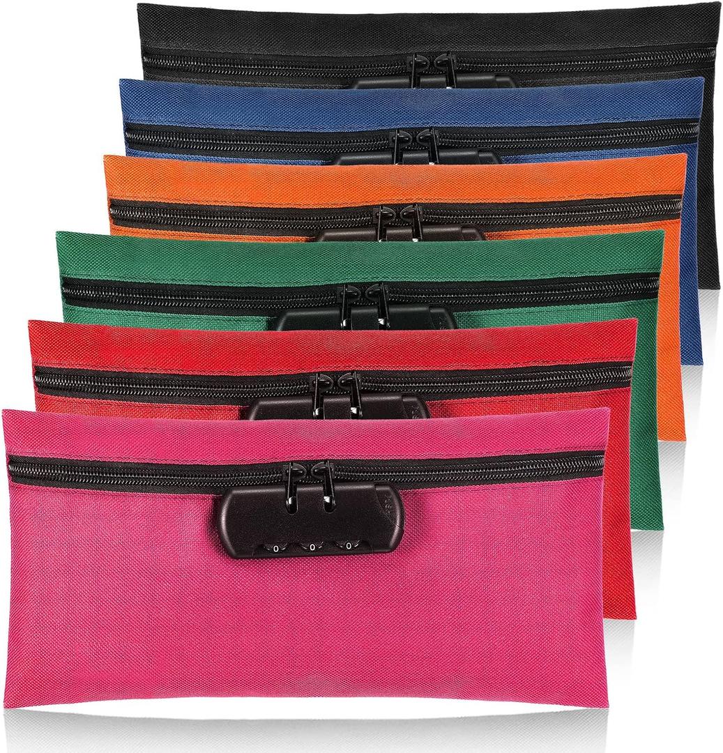 LEIFIDE 6 Pcs Money Bag with Lock and Zipper 11 x 5.5 Inches Lockable Storage Bag Cash Accessories Pouch for Storing Coins Checks Documents(Colorful)